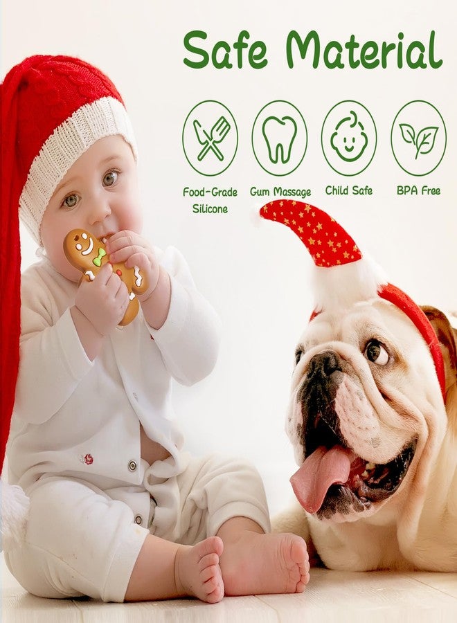 نسفي عضاضة عيد الميلاد من NCVI، ألعاب تسنين للأطفال من عمر 0-6 أشهر و6-12 شهرًا، ألعاب مضغ سيليكون لعيد الميلاد الأول، هدايا عيد الميلاد الأولى للأطفال الرضع من الجنسين، هدية مثالية للأطفال الصغار، رجل خبز الزنجبيل - Image 3